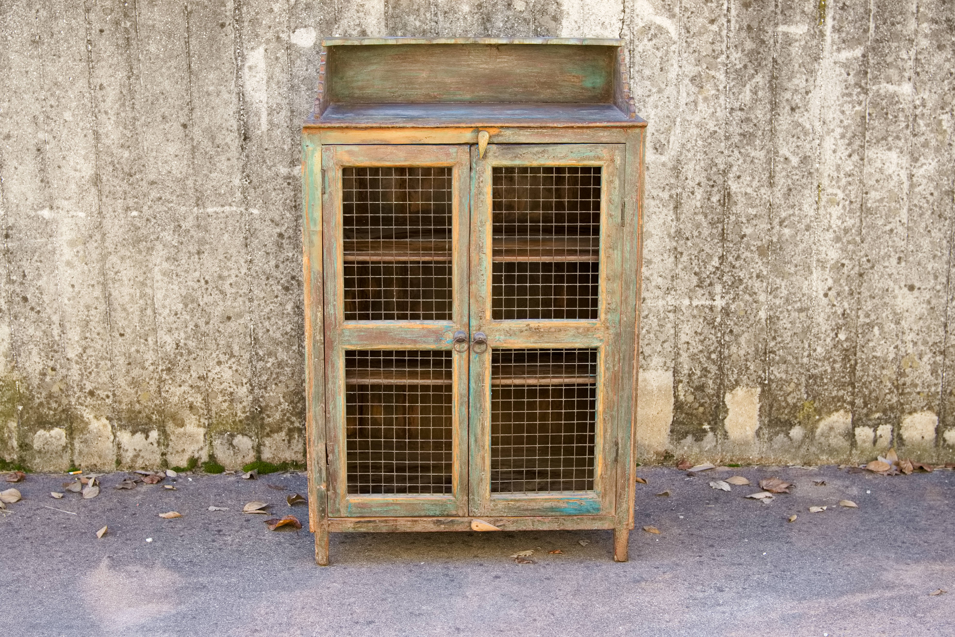 credenza, comò, mobile indiano antico, teak dipinto,