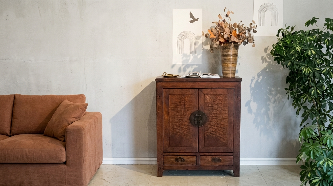 Una antica credenza cinese in un salotto chic