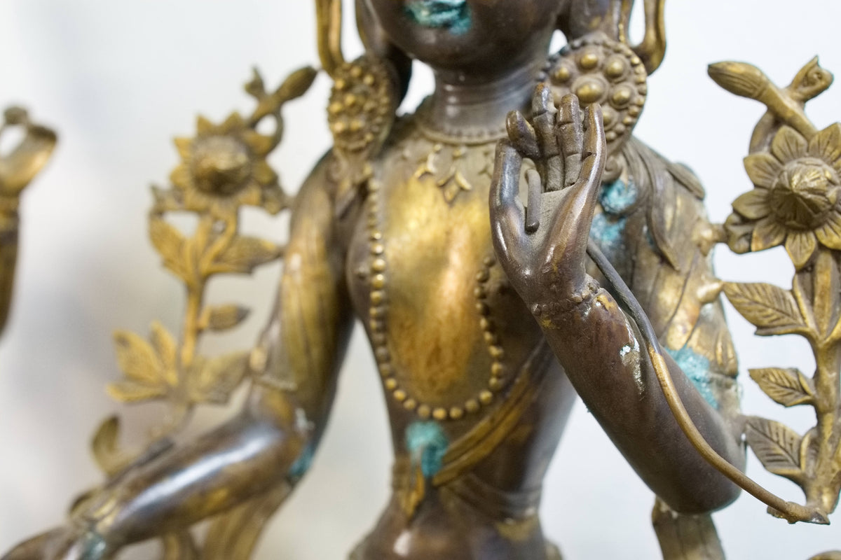Dettaglio della mano della statua e dei particolari cesellati