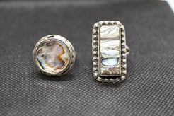 Anello rettangolare a mosaico in argento 925 e madreperla Abalone Paua naturale