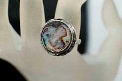 Anello rotondo classico a medaglione in argento 925 e madreperla Abalone naturale