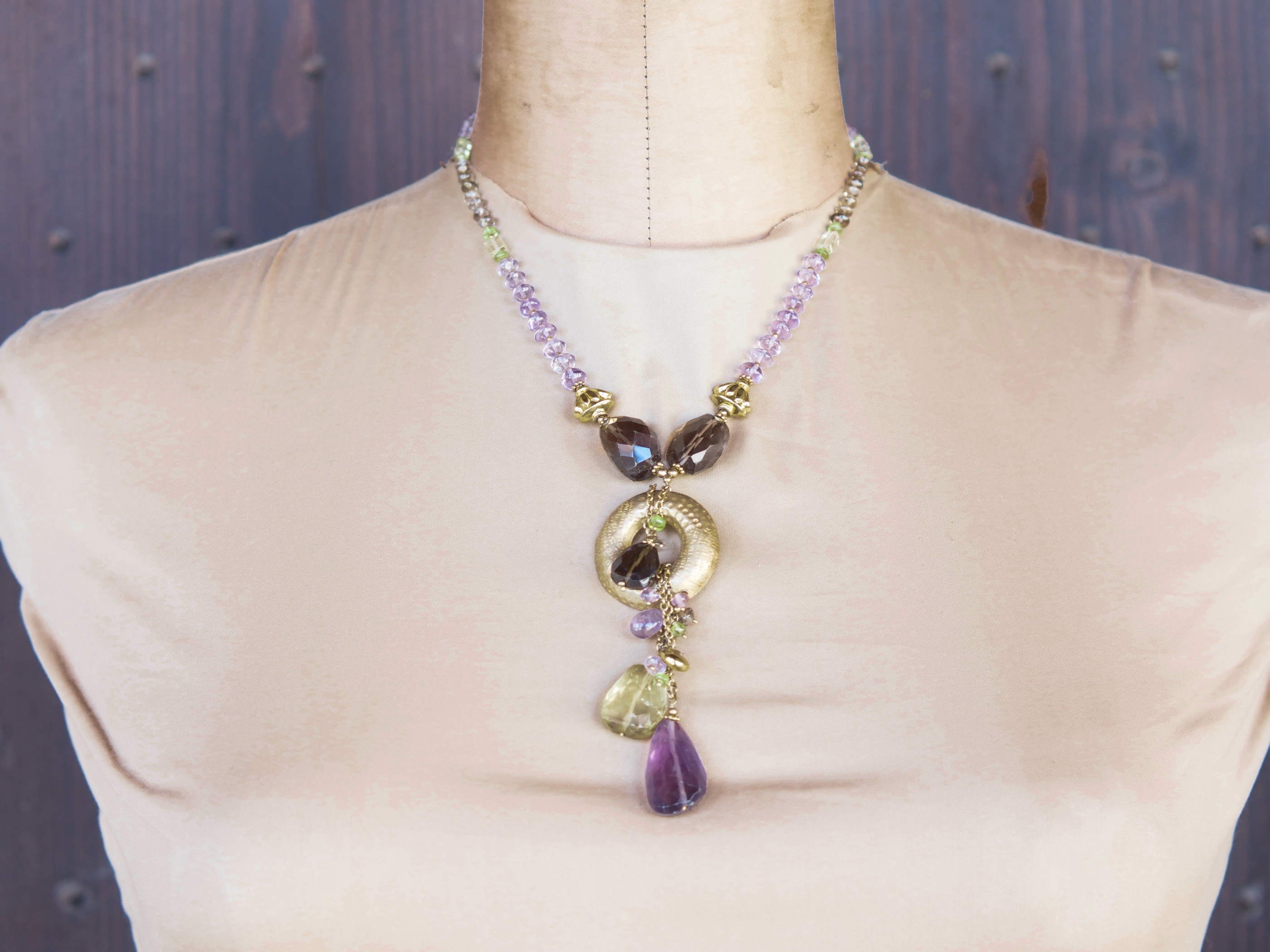 collana indiana con topazio fumè, ametista e quarzo citrino    cod.COLL236