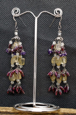 Orecchini pendenti lunghi 9 cm in argento 925 con pietre naturali multistone
