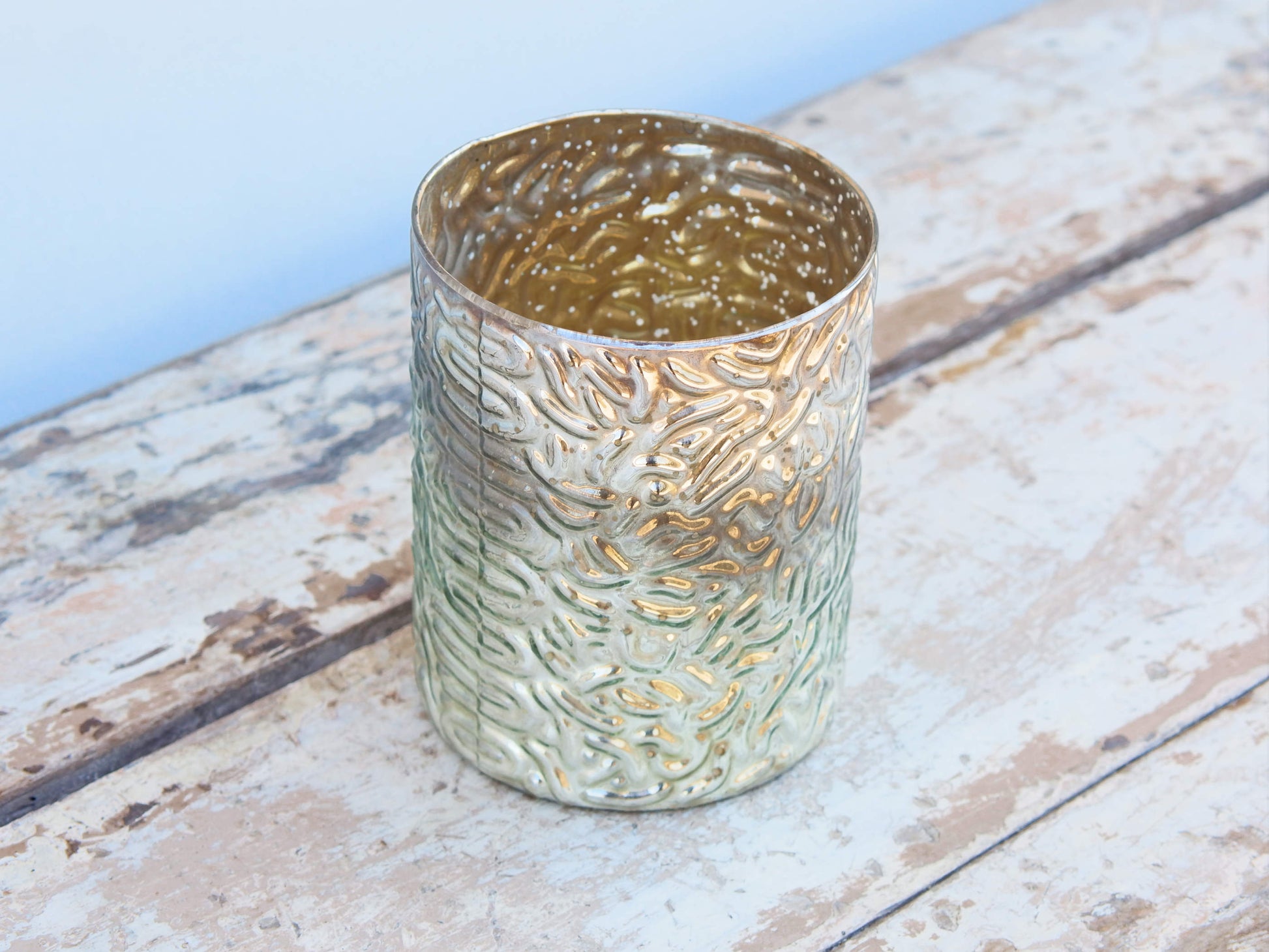 Vaso in vetro decorato, lavorato artigialmente.  Dimensioni diametro 12 h15cm.