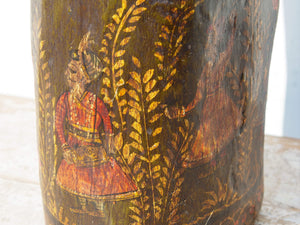 Vaso Indiano In Legno Dipinto, Pezzo Unico Ricavato Da Un Unico Tronco Di Legno.  Dimensioni Diametro 20 h55cm.  per info ed ulteriori foto info@etniko.it facebook / instagram / pinterest : etnikobycrosato 0039 3338778241   