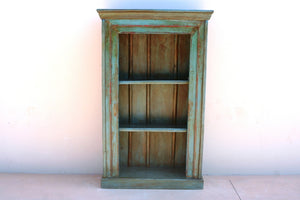 Libreria Indiana A 3 Ripiani In Legno Di Teak Laccata Azzurra. Dimensioni 94x35xh155cm.