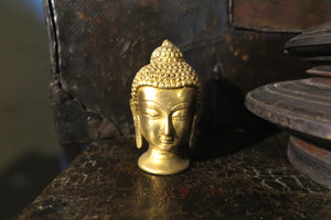 scultura tibetana testa buddha in metallo   500gr  6 x 6 h.11