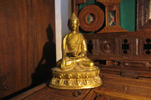 Carica l&#39;immagine nel visualizzatore di Gallery, statua in metallo raffigurante buddha della medicina .   tipicamente rappresentato seduto nella posizione del loto, con indosso le vesti monacali. Il suo corpo è di colore blu lapislazzuli ( disponibili a catalogo ,contattare per foto ed info ) Nella mano sinistra, adagiata in grembo nel Gesto della meditazione, tiene una ciotola per i rimedi, mentre con la destra esegue il Gesto del dono e regge un ramoscello di Mirabolano.     1280 gr  dimensioni 14 x 9 h.20 