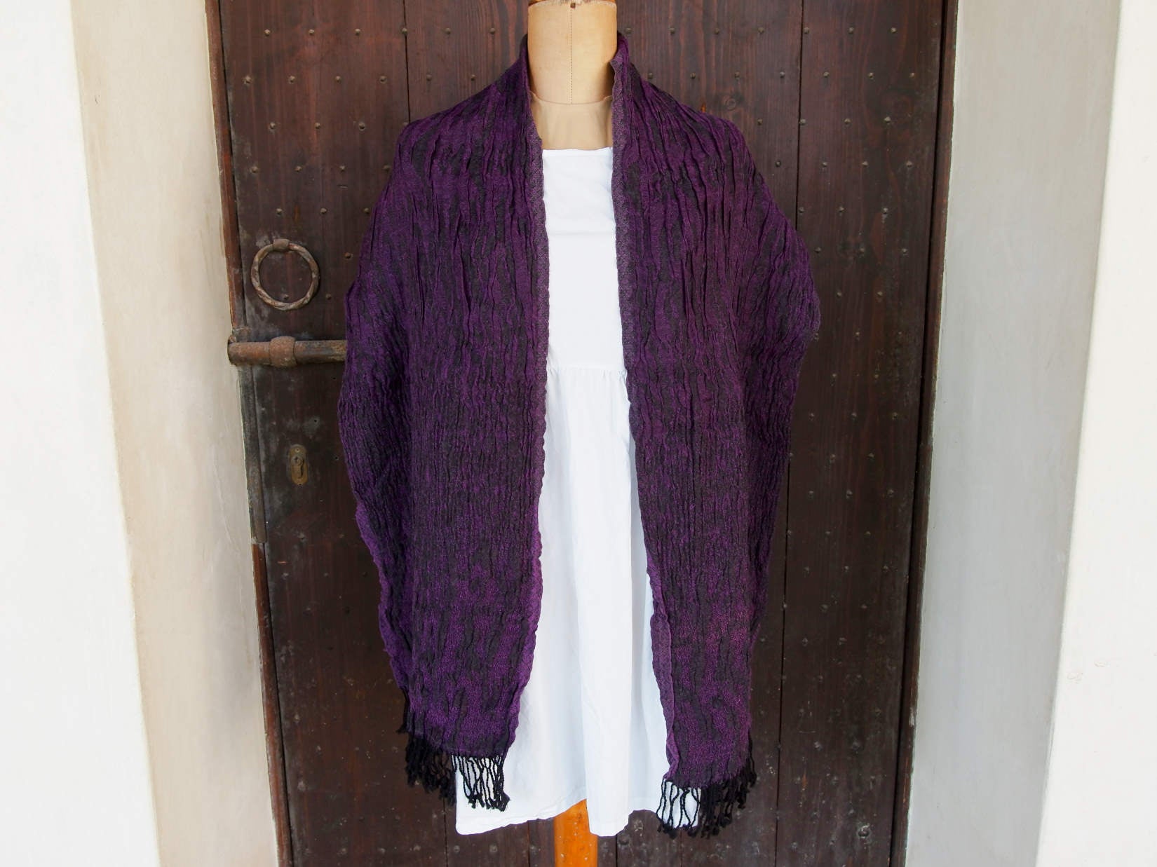 scialle in lana misto cotone  sciarpa con fibre elasticizzate