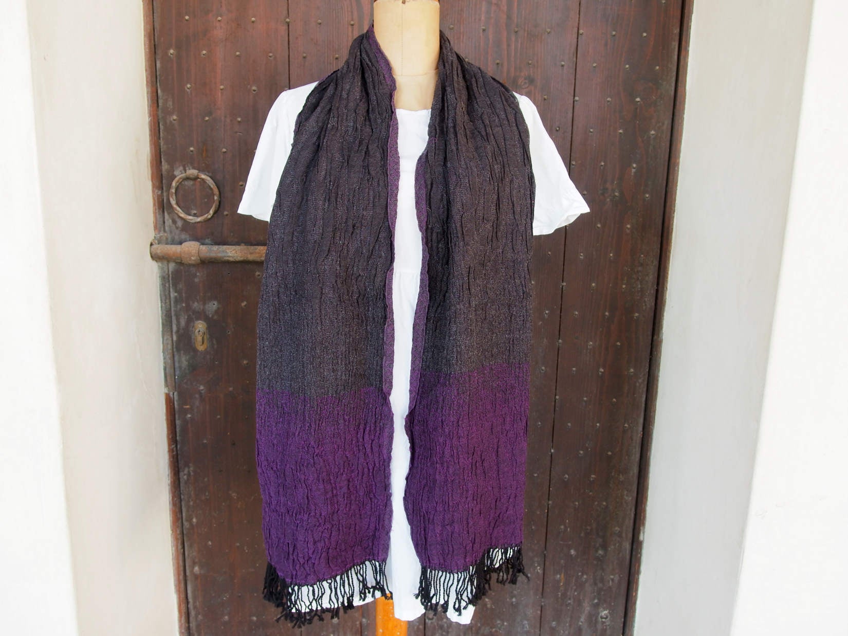 scialle in lana misto cotone  sciarpa con fibre elasticizzate