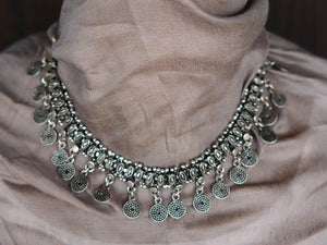 collana indiana in german silver, assemblato artigianalmente. lunghezza 41cm, peso 65 gr   