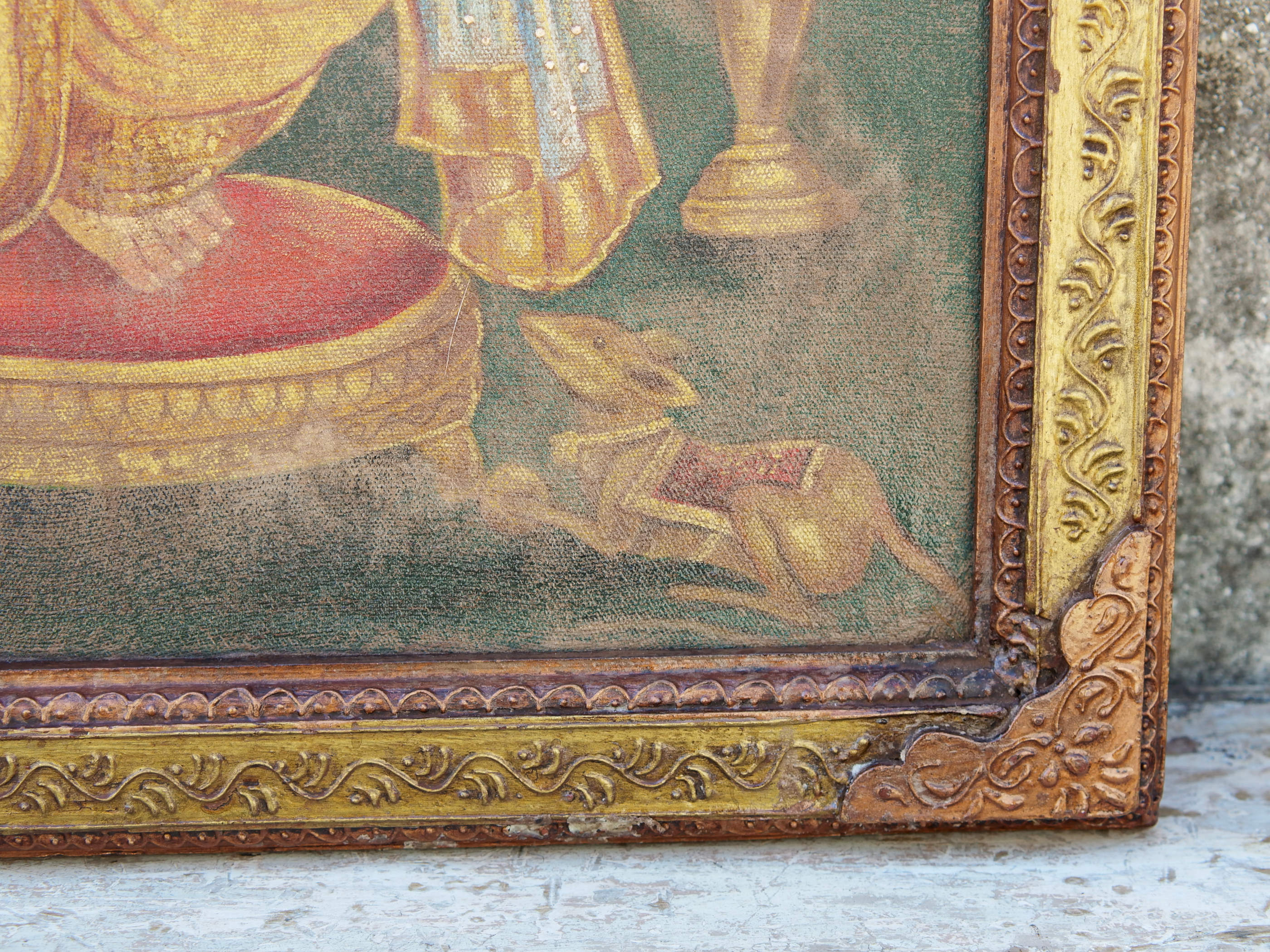 Inquadratura ravvicinata della cornice e dello spessore di 4 cm della tela.