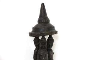 Statua Buddha Incavata Da Un Unico Tronco Di Legno In Teak. Provenienza India. Dimensioni Diamtero 16 h58cm.