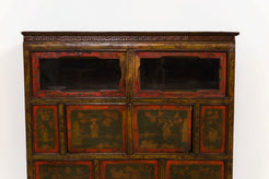 Madia Tibetana A 8 Pannelli, 2 Ante A Vetro E 2 Ante. Databile Fine '800. Dimensioni 85x34xh83cm.