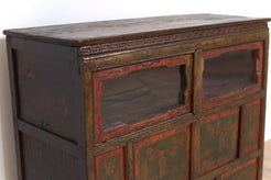 Madia Tibetana A 8 Pannelli, 2 Ante A Vetro E 2 Ante. Databile Fine '800. Dimensioni 85x34xh83cm.