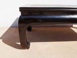 Tavolo Da Oppio Cinese In Legno Di Olmo E Vimini Laccato Nero, Databile Seconda Meta '900. Dimensioni 112x57xh47.