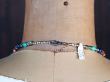 Carica l&#39;immagine nel visualizzatore di Gallery, collana nepalese / tibetana multifilo con corallo, turchese, lapis e argento. no pasta ma pietre vere non tinte o modificate nel colore, qualità top. assemblata artigianalmente, pezzo unico.  lunghezza totale collana 43 cm, pendaglio 3.5x5.5cm, peso 74 gr