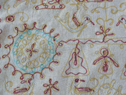Telo Indiano beige cotone ricamato. Può essere impiegato come copridivano, copriletto, tovaglia o tessuto da appendere a parete. Dimensioni 260x210cm