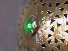 Carica l&#39;immagine nel visualizzatore di Gallery, Lanterna marocchina in metallo lavorata artigianalmente, finemente decorata a traforo, con vetri incastonati mix color.   dimensioni diametro 25  h55     per info ed ulteriori foto info@etniko.it facebook / instagram / pinterest : etnikobycrosato 0039 3338778241