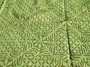 copri cotone e seta, doppio strato, sotto seta e sopra cotone forato colore verde. si puo' impiegare come copriletto, copridivano o tovaglia per le occasioni speciali. Dimensioni 160x210cm