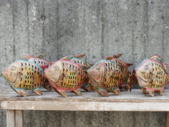 Vista d'insieme dei diversi portacandele colorati a forma di pesce disponibili.